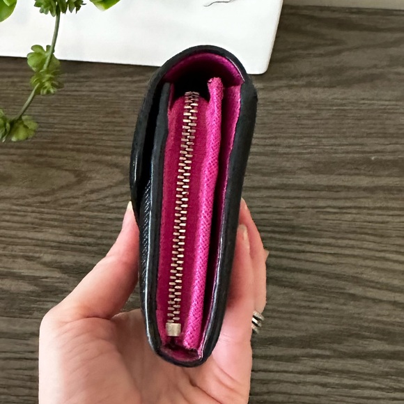 MICHAEL Michael Kors Black w/ Magenta Pink Saffiano Leather Zip Wallet - Picture 8 of 11